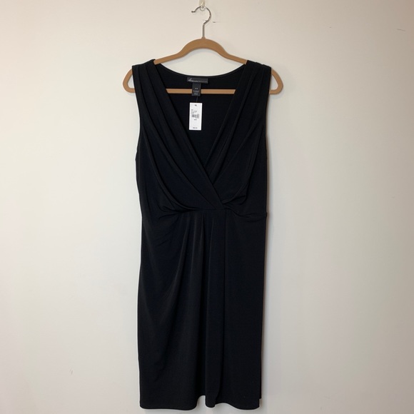 NWT Lane Bryant Black Knit Ruched V-Neck Dress - Picture 2 of 5